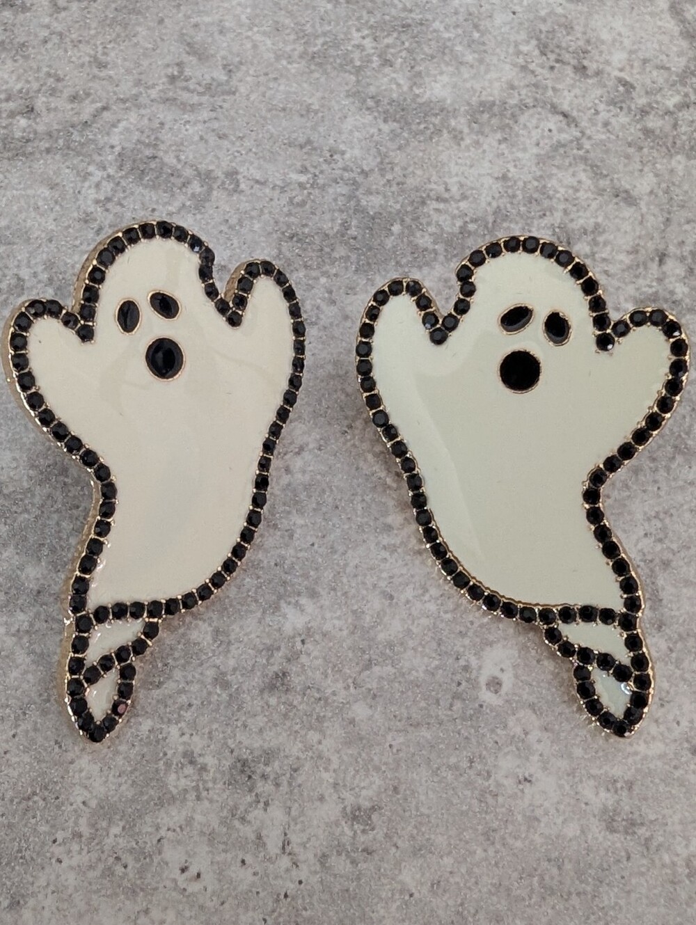 Sugarfix White Enamel And Black Rhinestone Ghost Stud Earrings